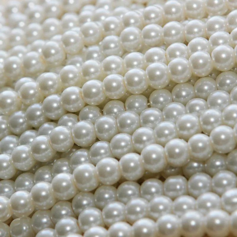 бусина, имитация жемчуга, стекло 8, цвет сливочный, 8 мм