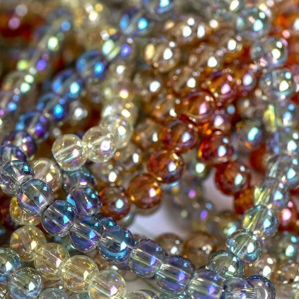 бусина, стекло 6, цветовой микс радужный, 6 мм