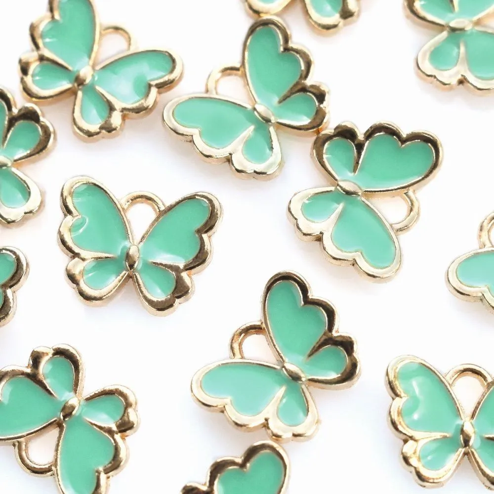 подвеска металлическая "бабочка", эмаль, цвет аквамариновый, 10.5x13x3 мм