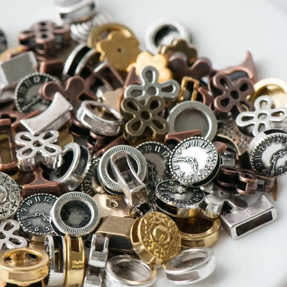 микс из бусин-слайдеров для кожаного шнура, цветовой микс