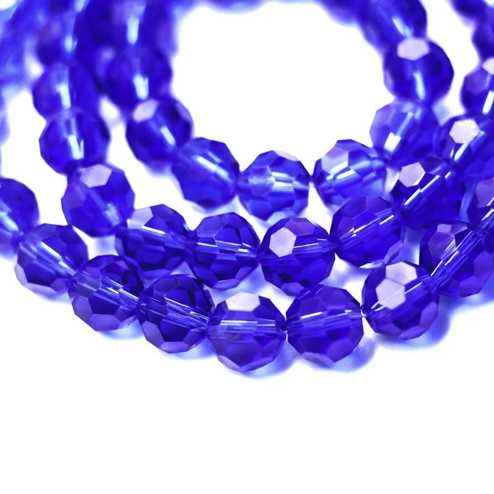 бусина, стекло 8, граненая, цвет синий, 8 мм