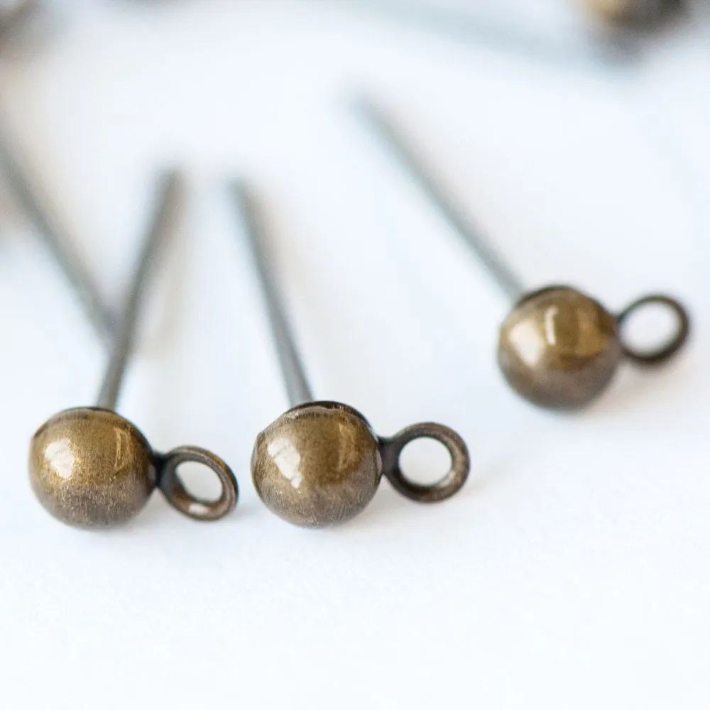 пуссеты "шарик", цвет античная бронза, 12х3 мм