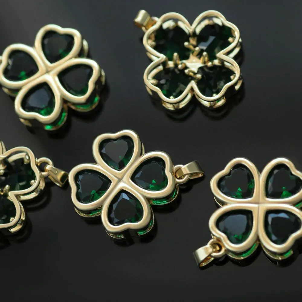 подвеска металл "клевер", зеленый/позолота, 24x21.5x5.5 мм
