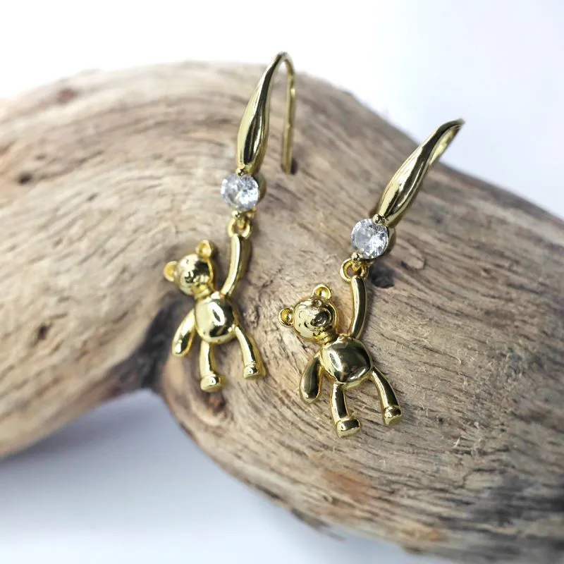 швензы "мишутка", с цирконием, позолоченные, 35 мм 