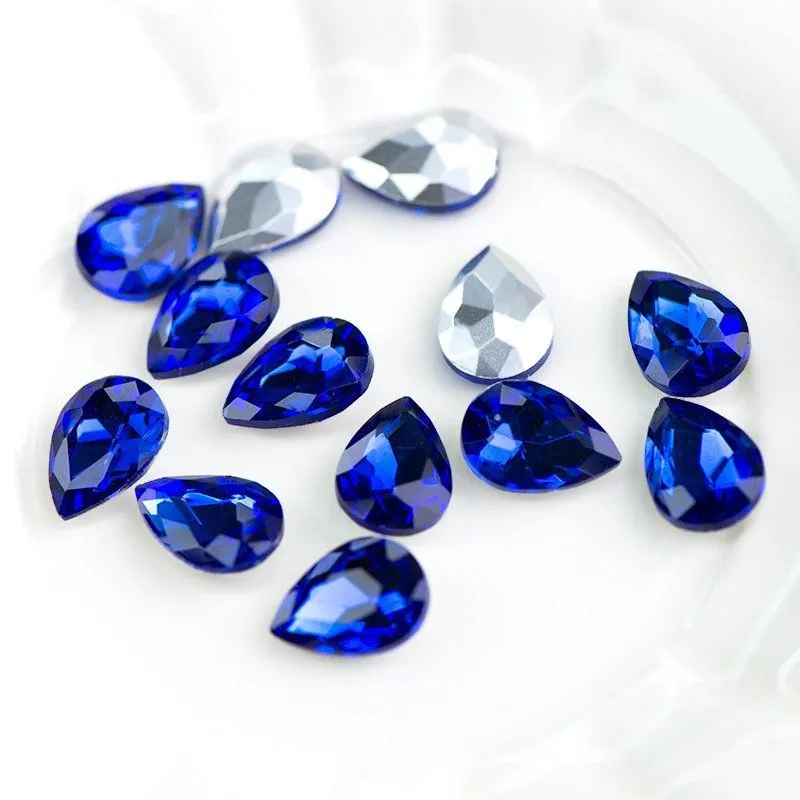 кабошон стекло кристалл, каплевидный, цвет sapphire, 14х10 мм