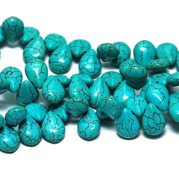 бусина говлит (хаулит) каплевидная, цвет бирюзовый, 13х10 мм