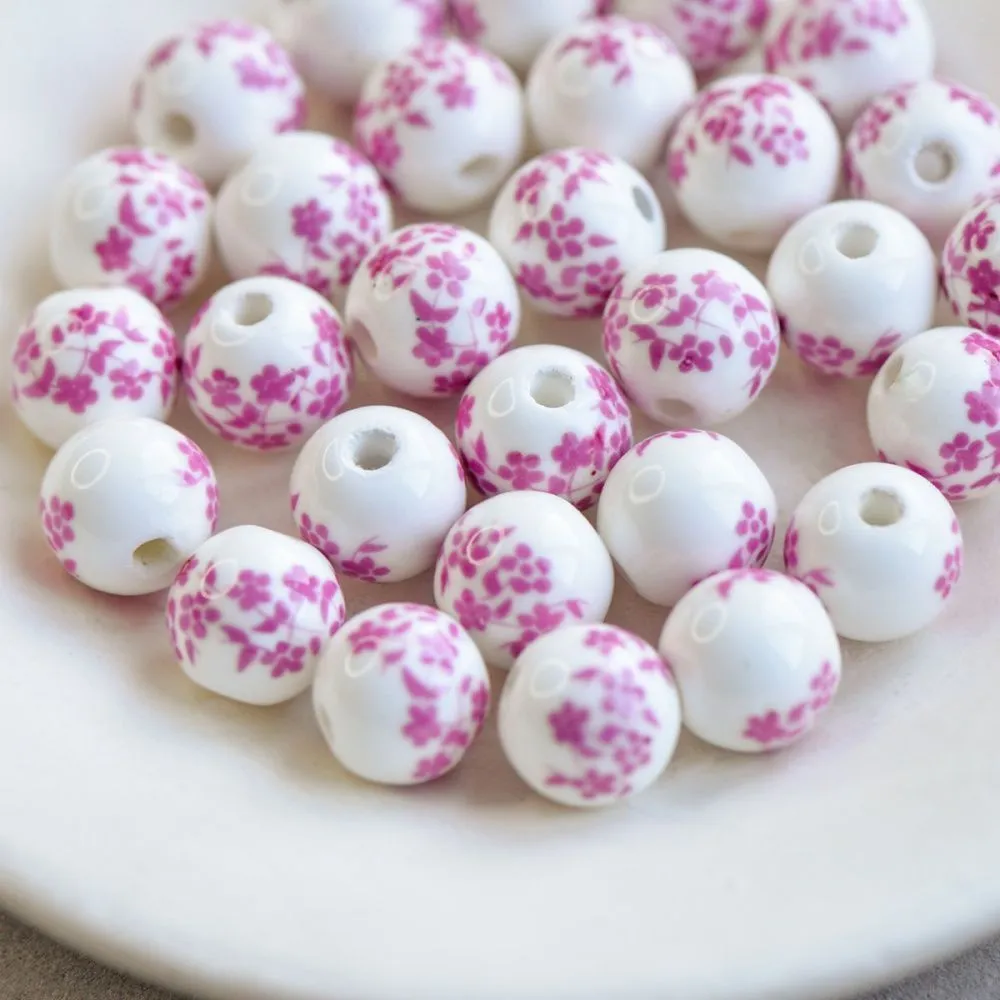 бусина, керамика "сакура", цвет бело-розовый, 10 мм