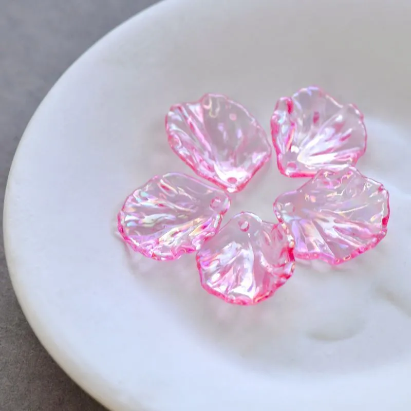 подвеска акриловая "лепесток", цвет розовый яркий ав, 19x17x4-5 мм