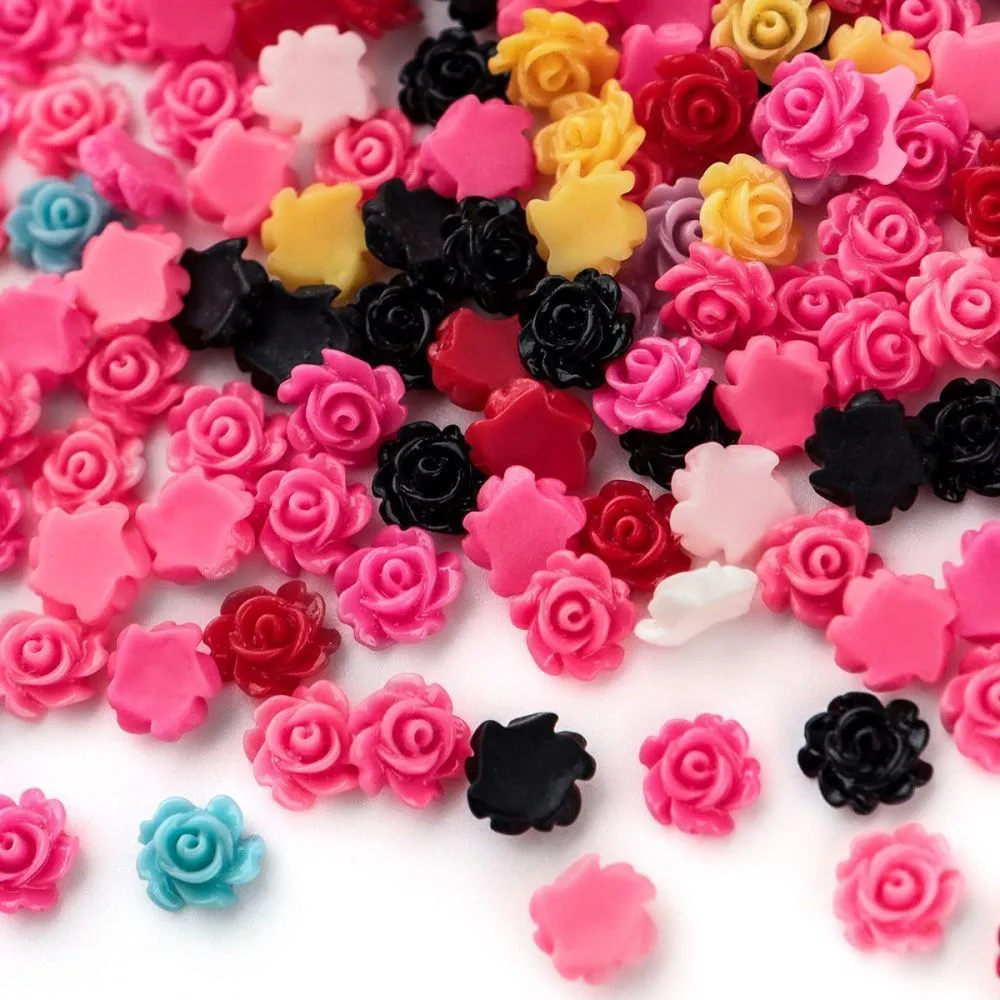 кабошон акриловый "розочка", цветовой микс, 7х3 мм