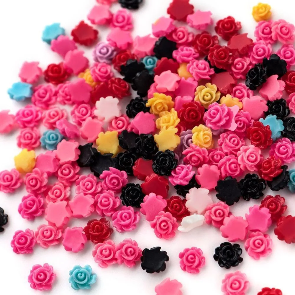 кабошон акриловый "розочка", цветовой микс, 7х3 мм