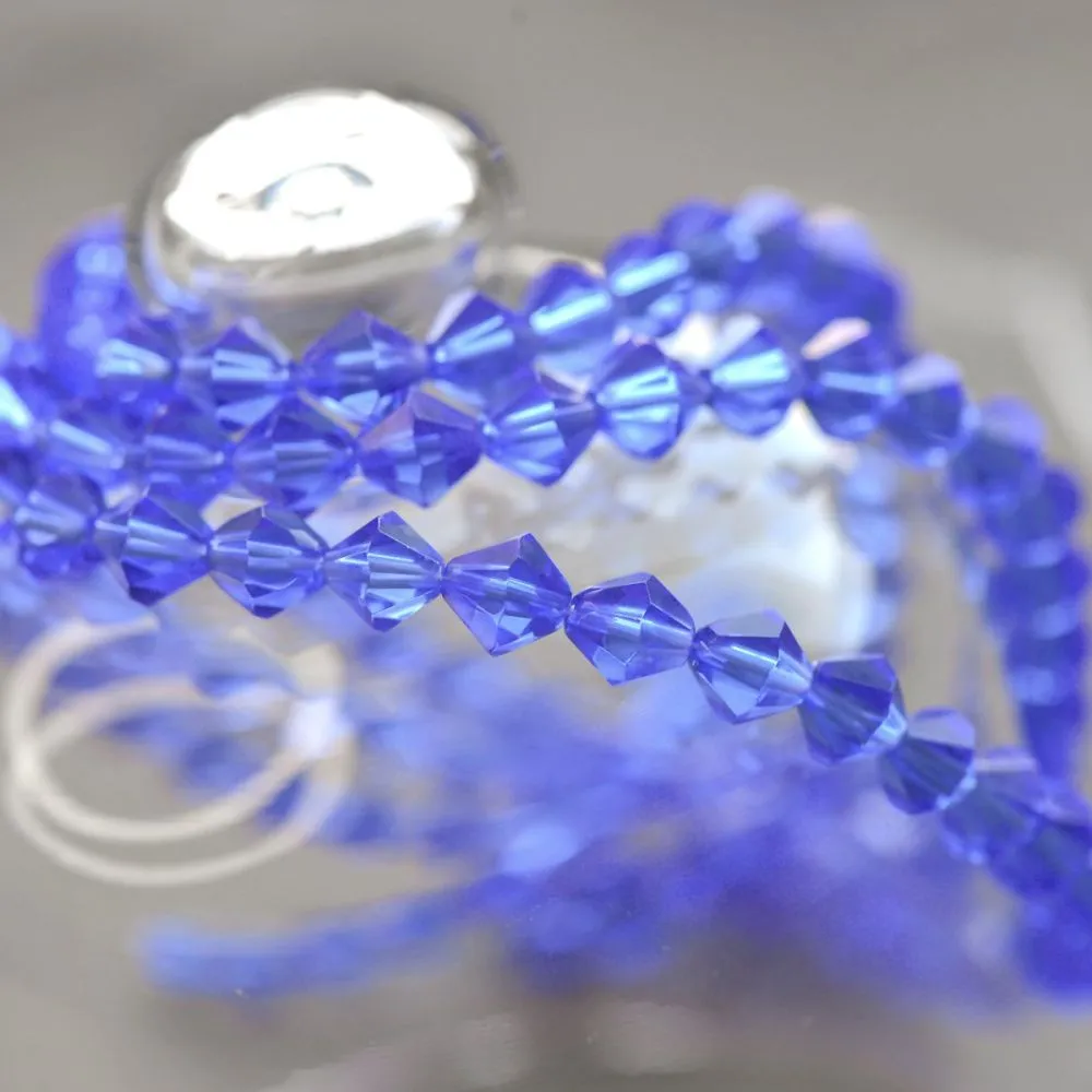 бусина, стекло биконус 8, цвет васильковый синий, 8 мм