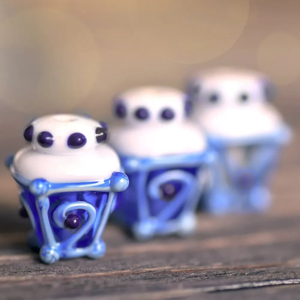 бусина, мурано "фонарик", витраж синий, 16х12 мм