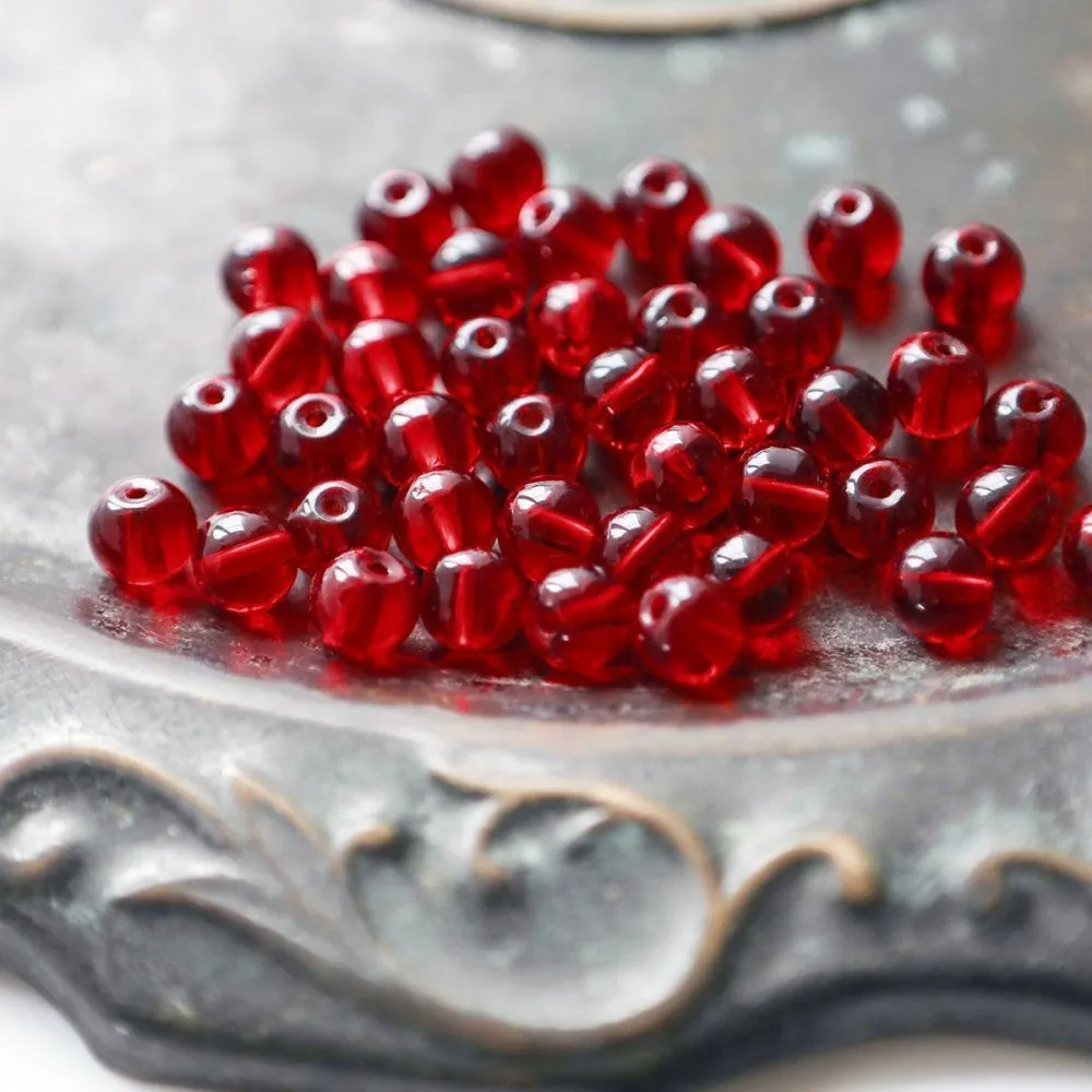 бусина, стекло 8, цвет красный, 8 мм