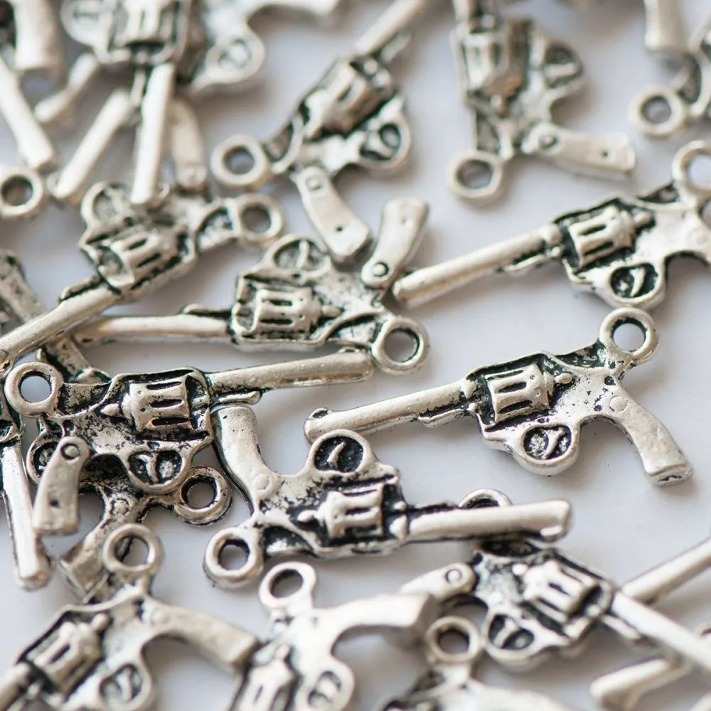 подвеска металлическая "револьвер", цвет античное серебро, 23.5х12х3 мм