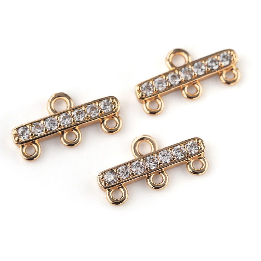 коннектор "планка", позолота/циркон, 9x17x2.5 мм