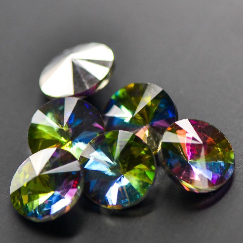кабошон стекло риволи, цвет rainbow, 12 мм