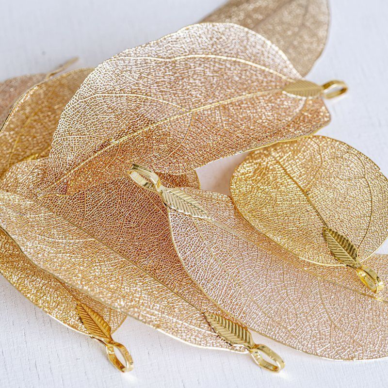 подвеска металлическая "ажурный лист", цвет светлое золото, 85-55x40-25x1 мм