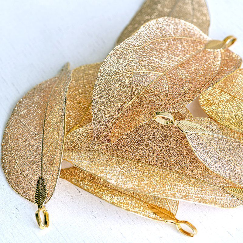 подвеска металлическая "ажурный лист", цвет светлое золото, 85-55x40-25x1 мм