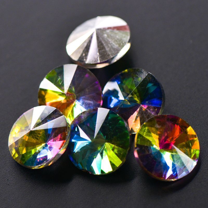 кабошон стекло риволи, цвет rainbow, 12 мм