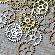 Микс металлический из подвесок "Шестеренки", 25х1 мм, цветовой микс
