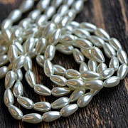 Бусина, имитация жемчуга "Капля", стекло, молочный, 8х4.5 мм (уп 20 +/-3 шт)