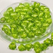 Бусина, стекло с фольгой, "Сердечко", цвет зеленый, 12х12х8 мм