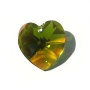 Подвеска стеклянная "Сердце", граненая, цвет оливковый, 14х14х8 мм