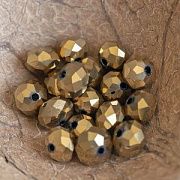 Бусина, стекло абакус 10, граненая, цвет светло-золотой зеркальный, 10х7.5 мм