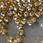 Бусина, стекло абакус 3,5, граненая, цвет оливковый радужный, 3.5х2.5 мм (уп 50+/-10 шт)