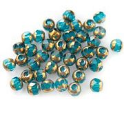 Бусина, стекло, граненая, цвет бирюзовый/золото, 8 мм