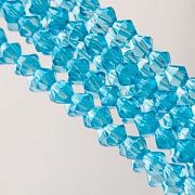 Бусина, стекло биконус 6, цвет яркий голубой, 6 мм