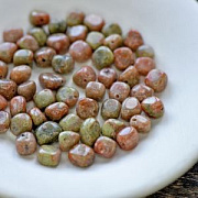 Бусина унакит, осколки, цвет зеленый/рыжий, 5-7х5-7 мм (стренд 12 шт.)
