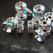 Разделитель со стразами, цвет серебро/Cristal AB, 8х3.5 мм