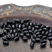 Бусина, стекло овальная, граненая, цвет черный, 8х6 мм