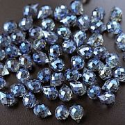 Бусина "Капля", граненая, стекло, цвет серо-голубой дым АВ, 10-11x8 мм