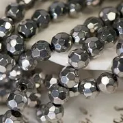 Бусина, стекло 6, граненая, цвет серебряный, 6 мм
