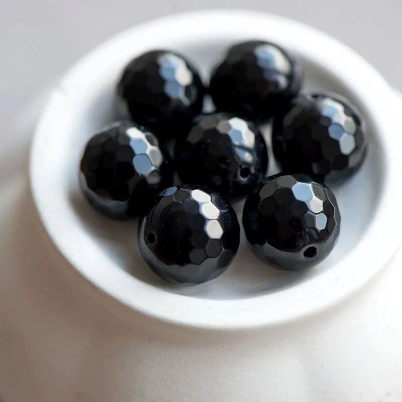бусина агат 12, граненая, цвет черный, 12 мм