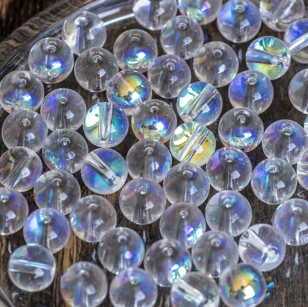 бусина, стекло 8, цвет прозрачный/бензиновый, 8 мм