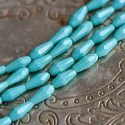 Бусина, имитация нефрита, граненая, стекло капля, цвет светло-бирюзовый, 10-9x4 мм