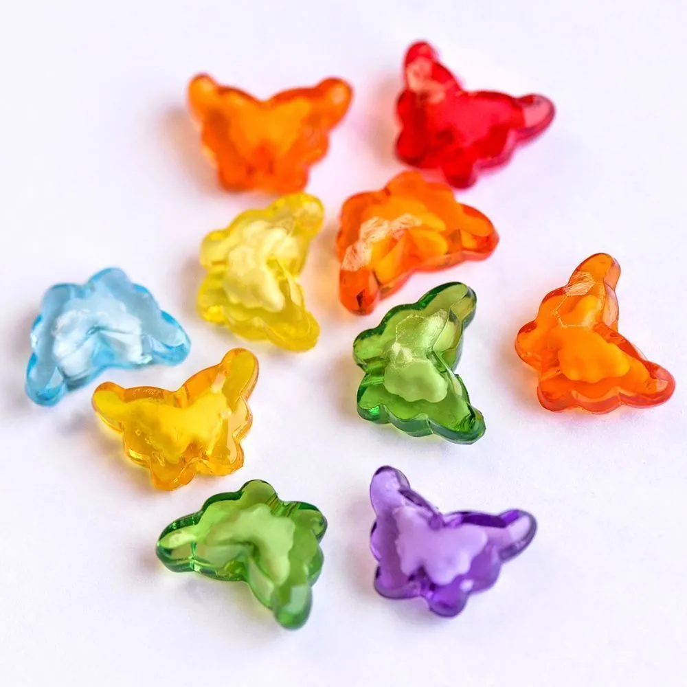 бусина, акрил "бабочка", прозрачная, цветовой микс, 15х11х6 мм