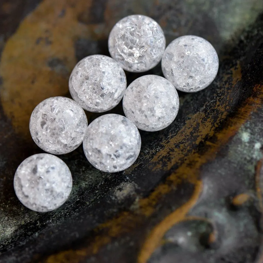 бусина, стекло "кракле", цвет молочный непрозрачный, 10 мм