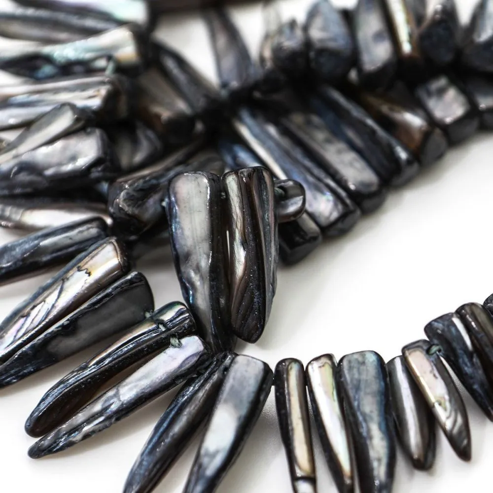 бусина из ракушки, "багет", черный перламутр, размерный микс