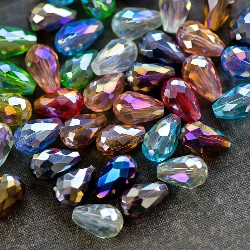 бусина "капля", граненая, стекло, цветовой микс, 15х10 мм