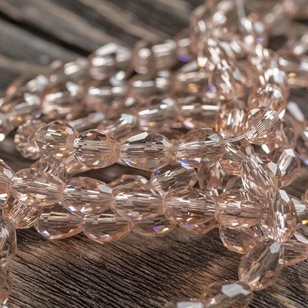 бусина "капля", граненая, стекло, цвет розовый, 8х6 мм