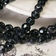 Бусина, стекло 8, граненая, цвет черный, 8 мм