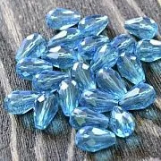 Бусина "Капля", граненая, стекло, цвет ярко-голубой радужный, 15х10 мм