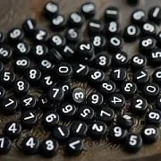 Бусина, акрил "Цифры", плоская, цвет черный/белый, 7x3.5 мм