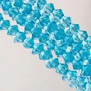 Бусина, стекло биконус 6, цвет яркий голубой, 6 мм