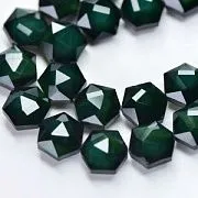 Бусина, стекло, "Гексагон", граненая, цвет сине-зеленый, 14x8 мм