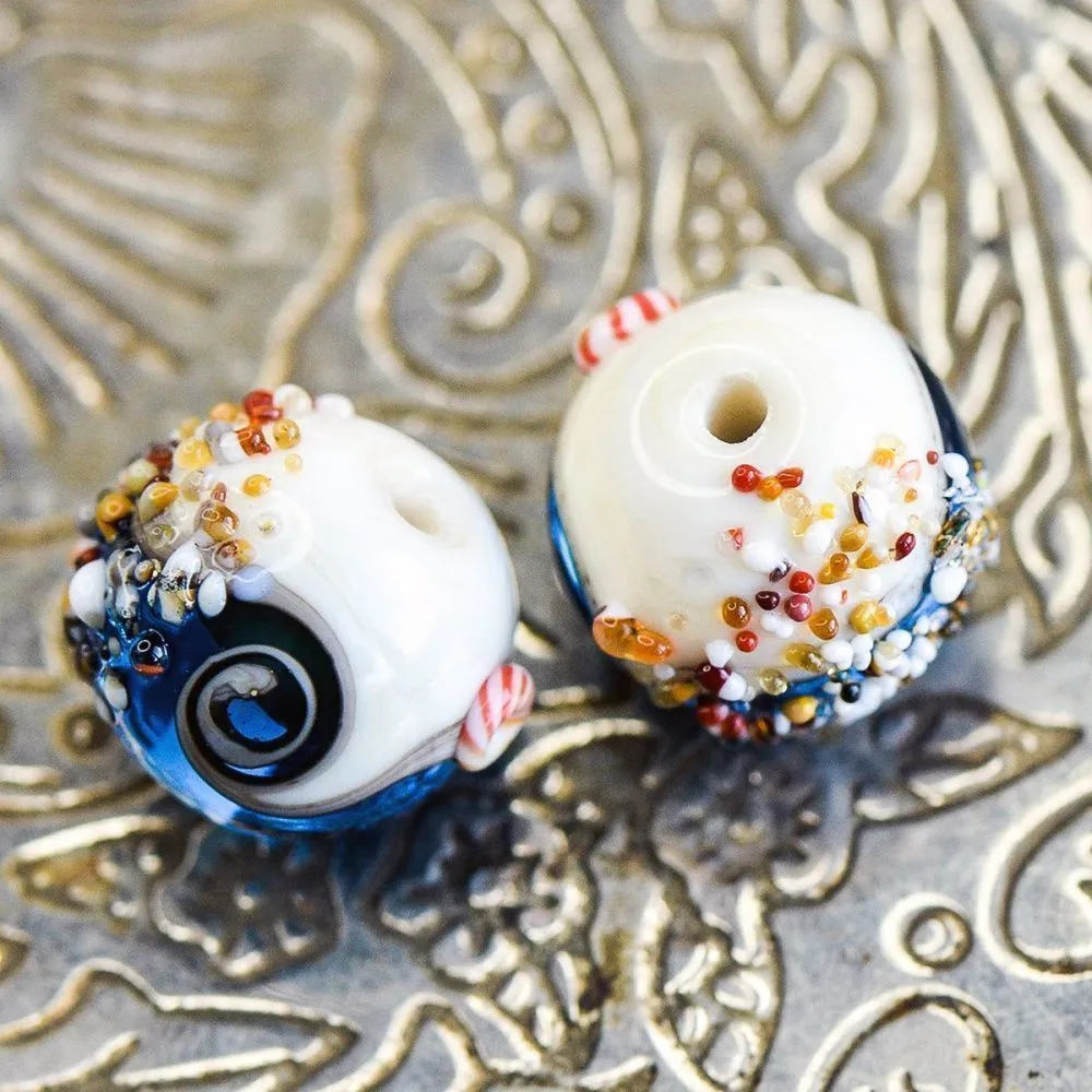 бусина, мурано "пляж синий", круглая,13x11 мм